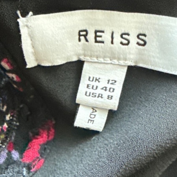 Reiss Faiza India Ruffle Pintuck Black Floral Blouse - Picture 6 of 6